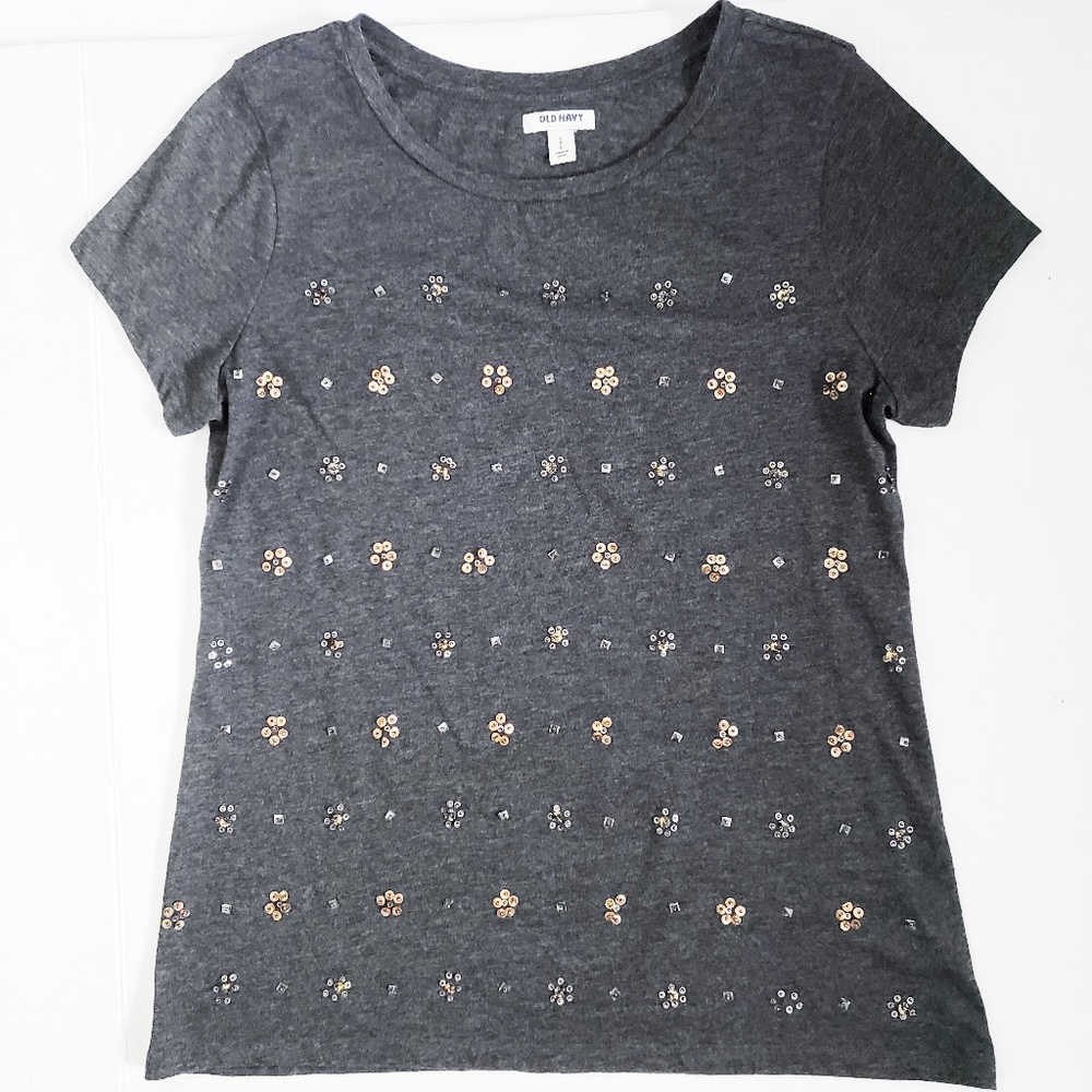 OLD NAVY JUNK JEWEL CREW CHARCOAL HEATHER